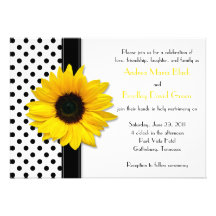 Yellow Sunflower Black White Polka Dot Wedding Announcement
