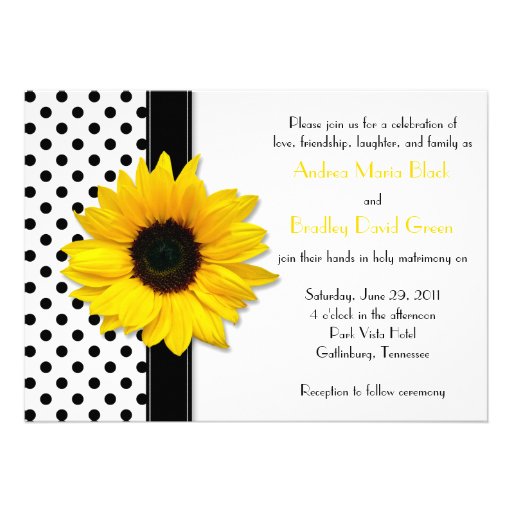 Yellow Sunflower Black White Polka Dot Wedding Announcement