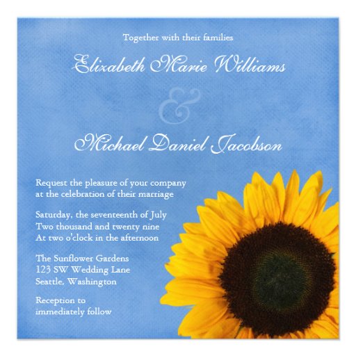 Yellow Sunflower Blue Sky Wedding Personalized Invitation