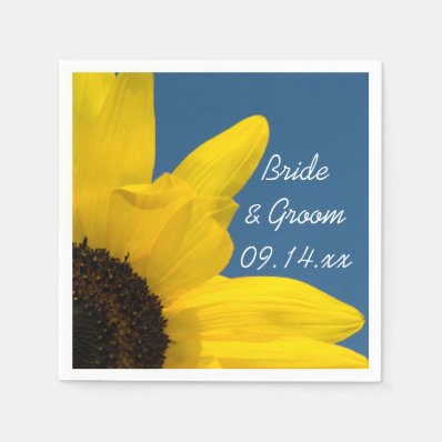 Yellow Sunflower Blue Sky Wedding Paper Napkins