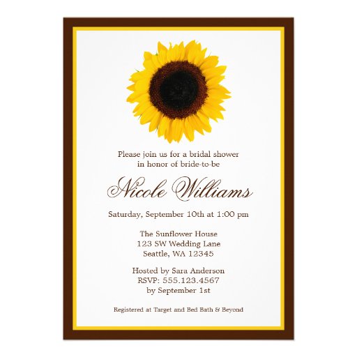 Yellow Sunflower Bridal Shower Custom Invite