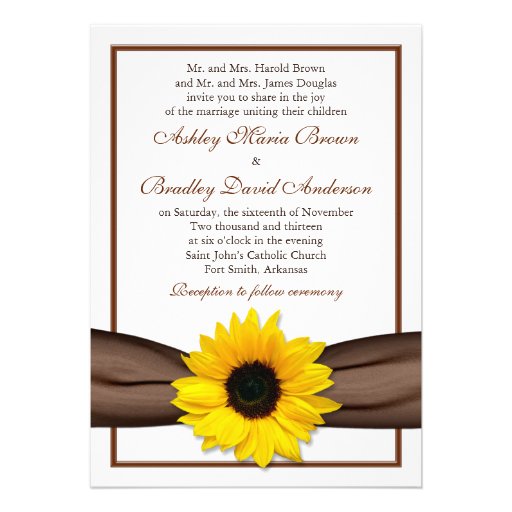 Yellow Sunflower Brown Ribbon Wedding Invitation