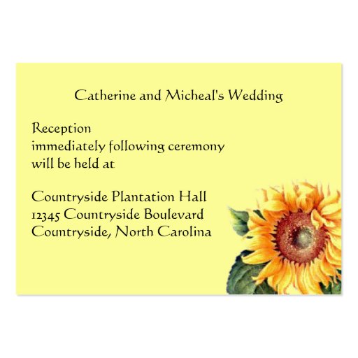 Yellow Sunflower Country Wedding Reception Insert Business Card Template (front side)