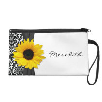 Yellow Sunflower Damask Personalized Wristlet