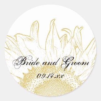 Yellow Sunflower Graphic Wedding Envelope Seals Sticker