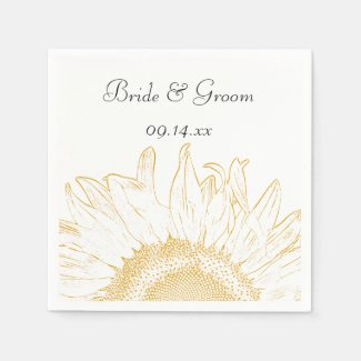 Yellow Sunflower Graphic Wedding Paper Napkins
