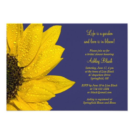 Yellow Sunflower Navy Bridal Shower Invitation from Zazzle.com
