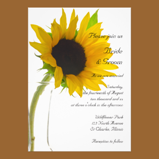 Yellow Sunflower on White Wedding Invitation