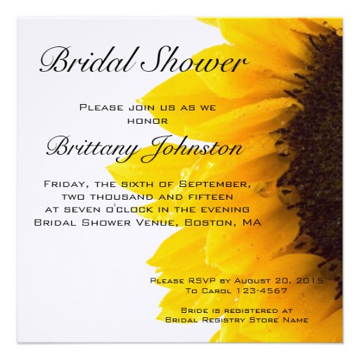 Yellow Sunflower Photo Bridal Shower Invitation