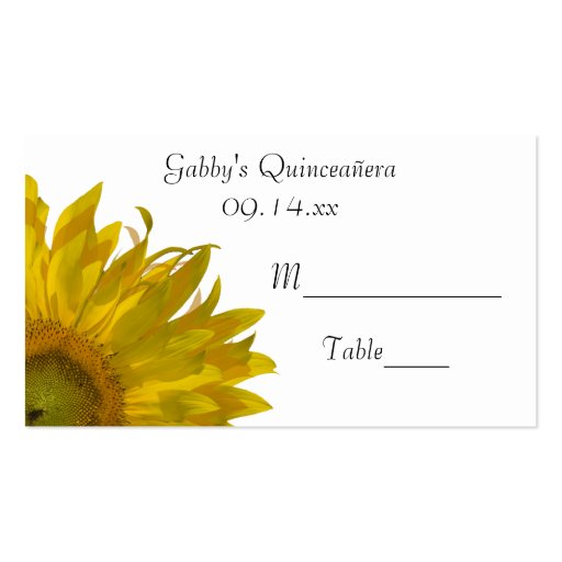 Yellow Sunflower Quinceanera Place Card Business Cards (front side)