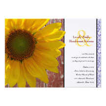 Yellow Sunflower Red Wood Blue Wedding Invitation