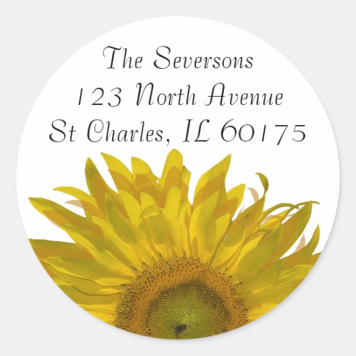 Yellow Sunflower Return Address Round Stickers
