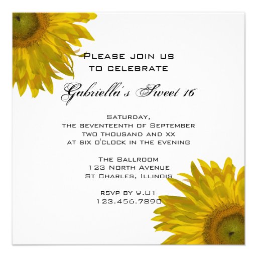 Yellow Sunflower Sweet 16 Birthday Party Invite
