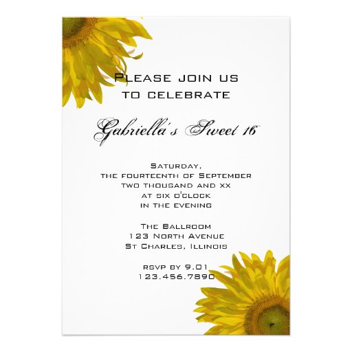 Yellow Sunflower Sweet 16 Birthday Party Invite