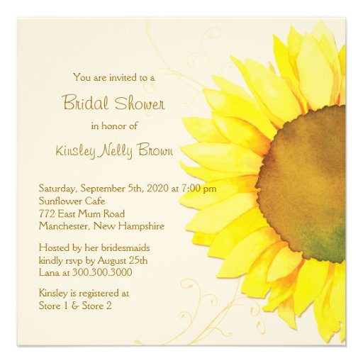 Yellow Sunflower & Swirls Floral Bridal Shower Announcement