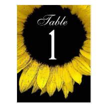 Yellow Sunflower Table Number Part of Set of 12 Postcards