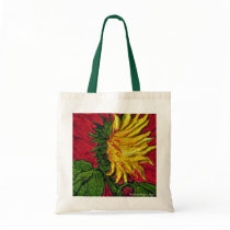 Yellow Sunflower Tote Bag with Green Handles
