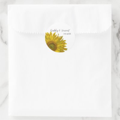Yellow Sunflower Wedding Envelope Seals Round Sticker