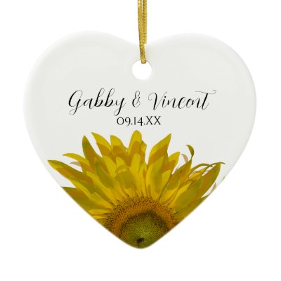 Yellow Sunflower Wedding Heart Ornament