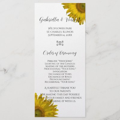 Yellow Sunflower Wedding Program Personalized Rack Card