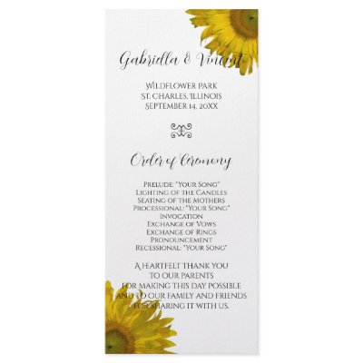 Yellow Sunflower Wedding Program Personalized Rack Card