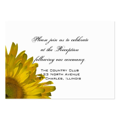 Yellow Sunflower Wedding Reception Card Business Card (front side)