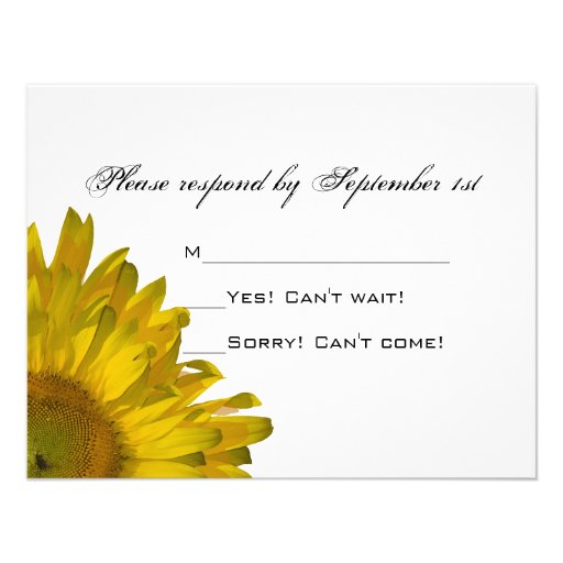 Yellow Sunflower Wedding RSVP Response Card Invite from Zazzle.