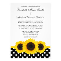 Yellow Sunflower White and Black Polka Dot Wedding Custom Invite