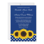 Yellow Sunflowers Blue and White Polka Dot Wedding Invitations