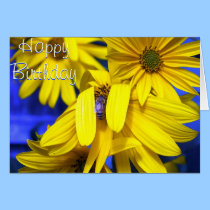 Yellow Sunflowers, Blue Bee -Birthday Card cards