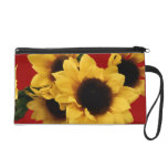Yellow Sunflowers Burgundy Baguette Wristlet Clutches