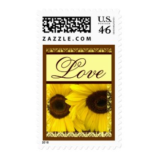 Yellow Sunflowers LOVE Wedding Stamp