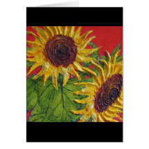 Yellow Sunflowers on Red Greeting Cards