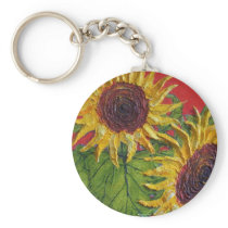 Yellow Sunflowers on Red Keychains