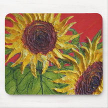 Yellow Sunflowers on Red Mouse Pad