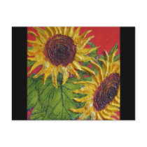 Yellow Sunflowers on Red Postcard