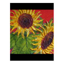Yellow Sunflowers on Red Postcard