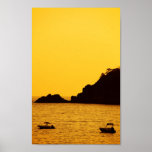 yellow sunset with boats Poster
