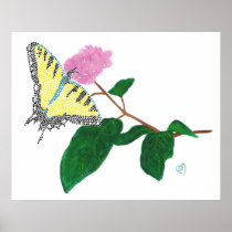 Yellow Swallowtail Butterfly Flower Poster