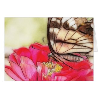 Yellow Swallowtail butterfly on a Zinnia Greeting Cards