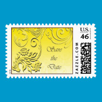 Yellow Swirly Flower Save the Date Postage stamps