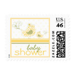 Yellow Swirly Mom & Baby Bird Baby Shower Stamps