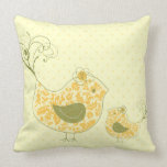 Yellow Swirly Mom & Baby Bird  Whimsical Damask Cu Throw Pillow