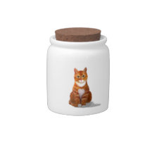 Yellow Tabby Cat Candy Jar
