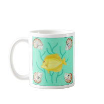 Yellow Tang with Nautilus shells mugs