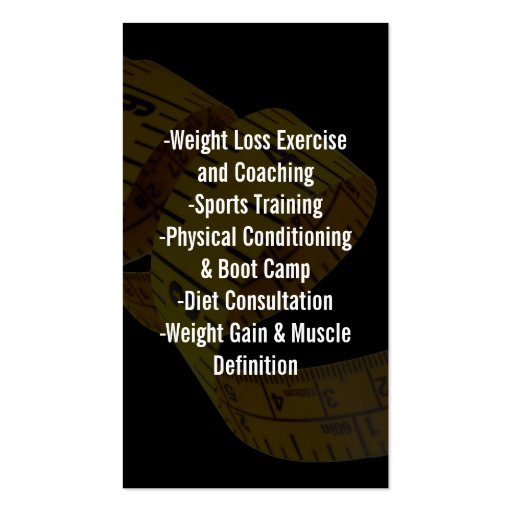 Yellow Tape Measure Personal Trainer Weight Loss Business Cards (back side)
