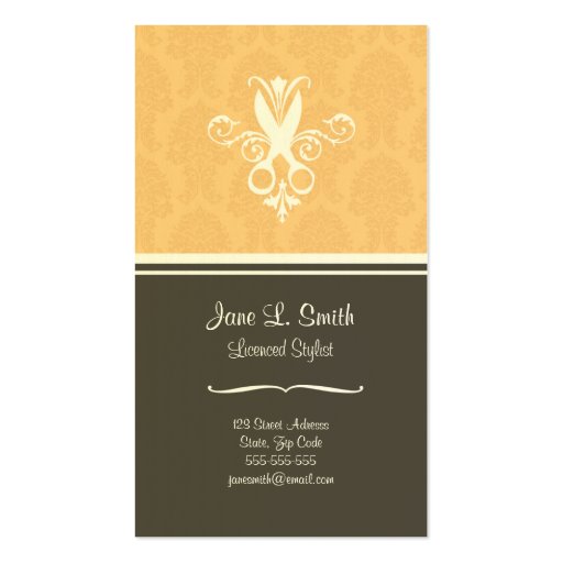 Yellow Tapestry Scissors Business Card Template (front side)