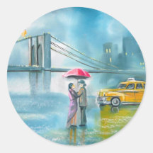 Yellow taxi couple rainy day romantic couple sticker