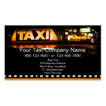 Yellow taxi in black city business card