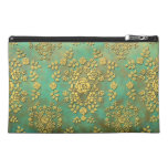 Yellow Teal Green Roses Floral Damask Pattern Travel Accessory Bags